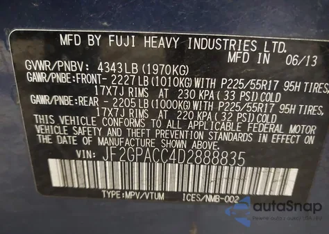 2013 Subaru Xv Crosstrek 2.0I Premium from USA, damaged, VIN JF2GPACC4D2888835